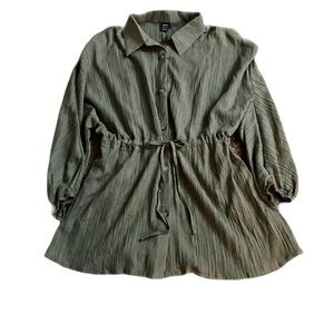 SHEIN Button Up Tunic w/ Drawstring Waistline, Sage Green, Sz. M